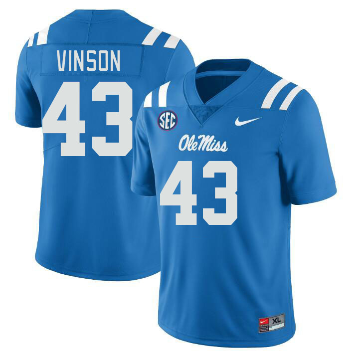 Men #43 Rayf Vinson Ole Miss Rebels College Football Jerseys Stitched Sale-Power Blue - Click Image to Close
